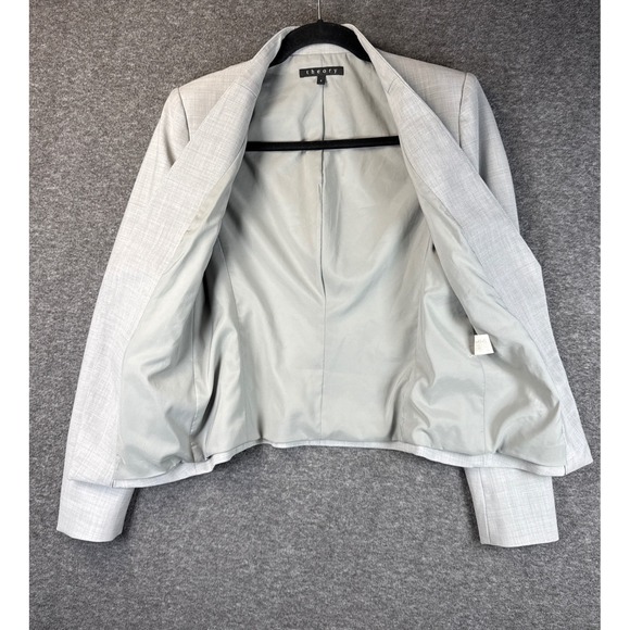 Theory Lanai Urban Light Grey Open Front Collarless Career Blazer Jacket Size 2 - Picture 2 of 10